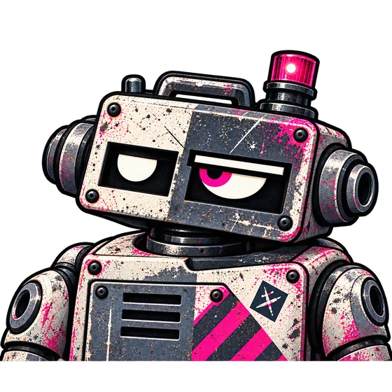 Gus, a squat robot with a pink siren light and a deeply unimpressed expression