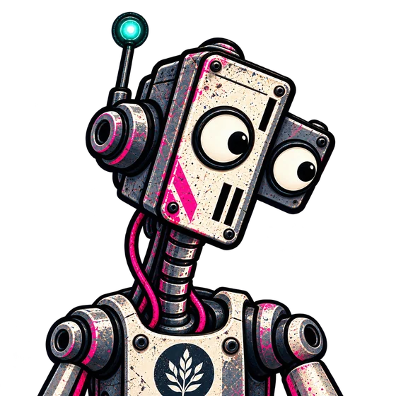 Lou, a lanky robot with an antenna and wide, curious eyes